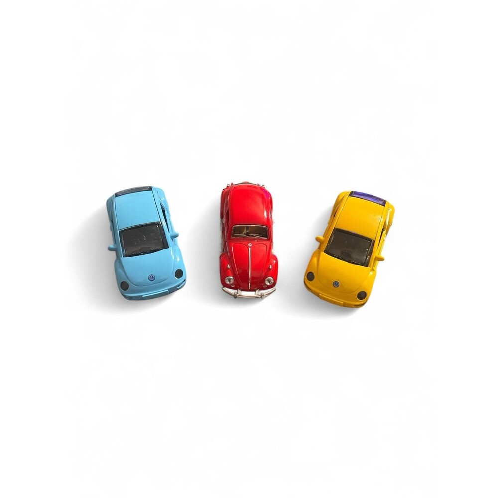 New Ray Kinsmart 1/32 Diecast Yellow Blue VW Volkswagen‎ Beetle Pullback Cars